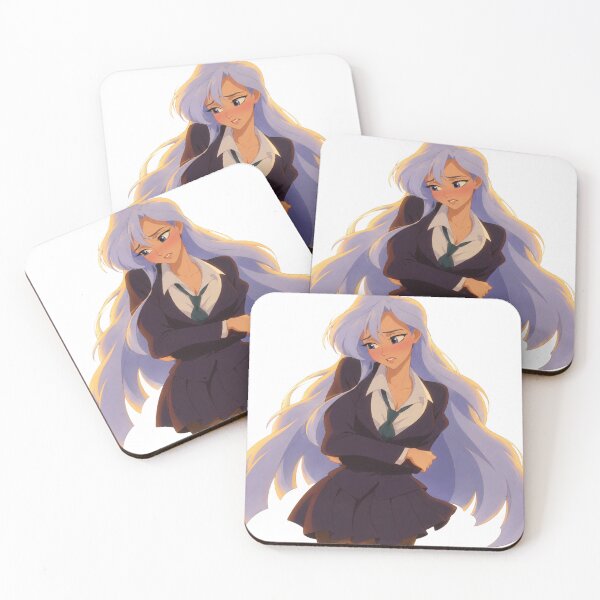 Item preview, Shy Blushing Schoolgirl Blue Hair - Retro 90s Cartoon Style designed and sold by  Hollow Moon Studios..
