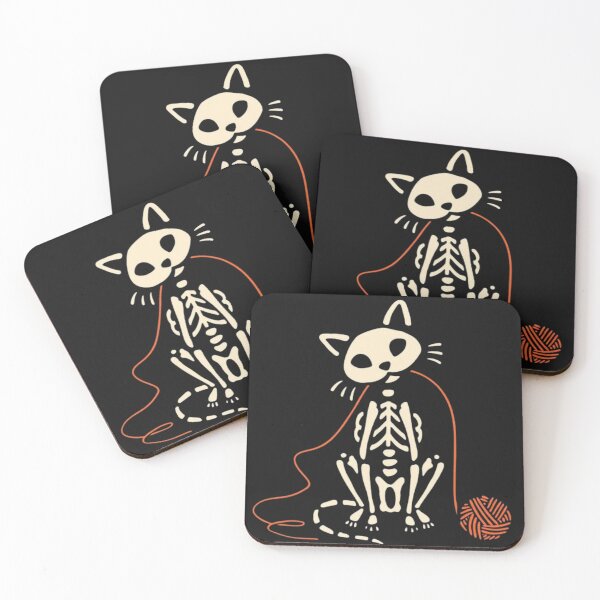 Item preview, Cute Skeleton Cat Playing with Yarn – Funny Halloween Cat Design designed and sold by anemiche.
