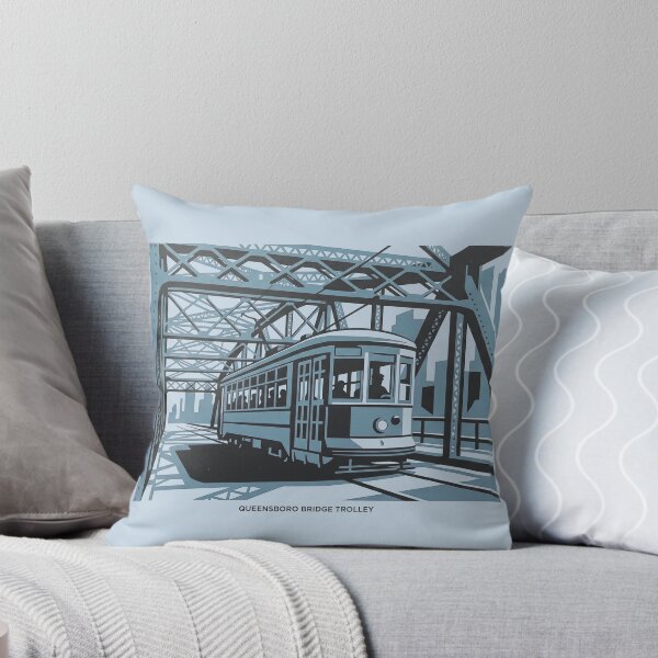 Item preview, Queensboro Bridge Trolley Vintage NYC Transit Steel Blue Graphic designed and sold by KiwiRider.