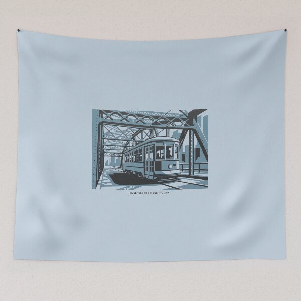 Item preview, Queensboro Bridge Trolley Vintage NYC Transit Steel Blue Graphic designed and sold by KiwiRider.