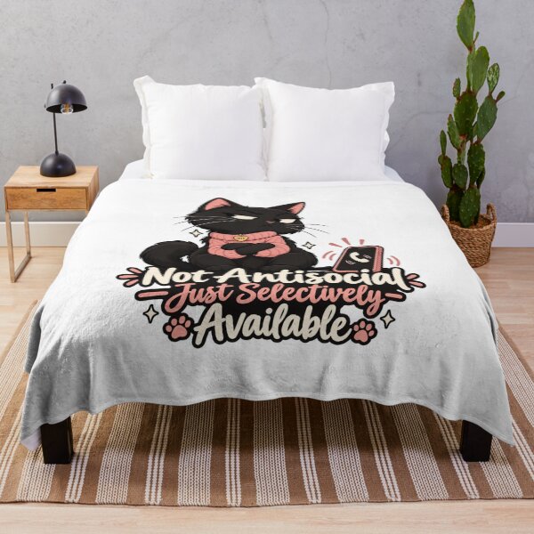 Item preview, Not Antisocial Just Selectively Available – Funny Black Cat Introvert designed and sold by InspireHerTribe.