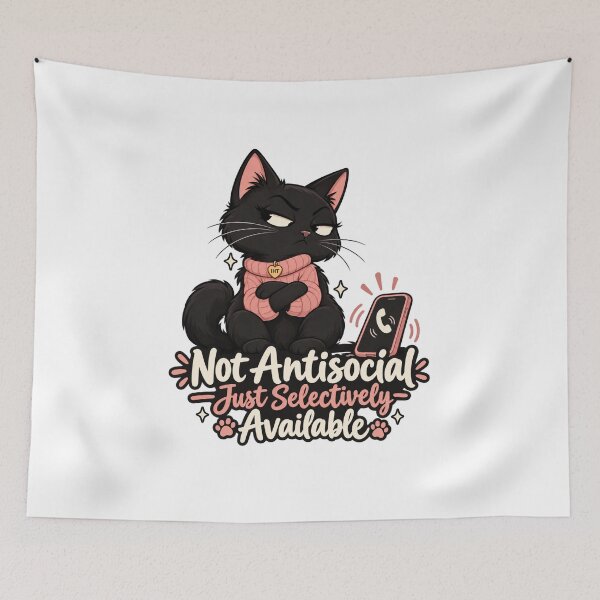 Item preview, Not Antisocial Just Selectively Available – Funny Black Cat Introvert designed and sold by InspireHerTribe.