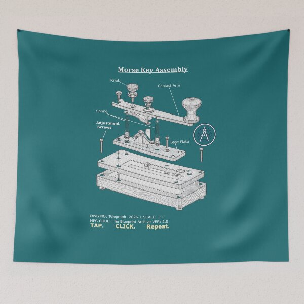 Item preview, Vintage Telegraph Key Anatomy - Morse Code Patent Sketch designed and sold by The Blueprint Archive.