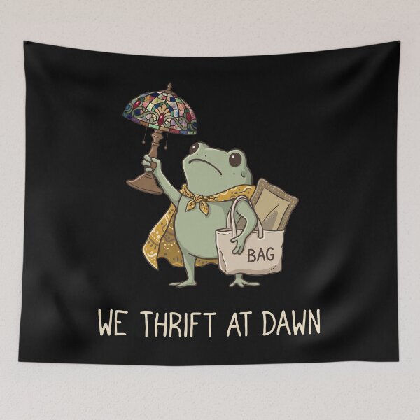 Item preview, We Thrift At Dawn - Frog - Thrifting - Vintage Lamp - Tote Bag designed and sold by ElizaErger.