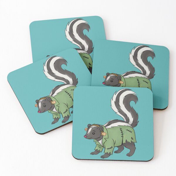 Item preview, Skunk in Frankenstein Costume Sticker, Texas Wildlife Halloween Art designed and sold by Ink & Kind Studio.