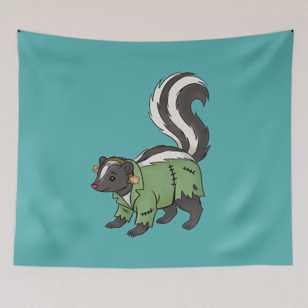 Item preview, Skunk in Frankenstein Costume Sticker, Texas Wildlife Halloween Art designed and sold by Ink & Kind Studio.