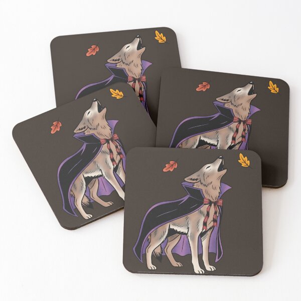 Item preview, Howling Coyote in Vampire Cape Sticker, Texas Wildlife Halloween Art designed and sold by Ink & Kind Studio.