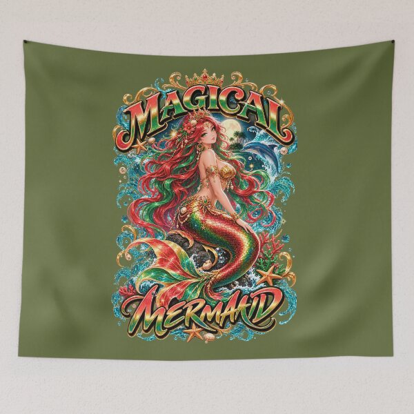 Item preview, Magical Mermaid Queen with Crown and Dolphin Ocean Fantasy Art designed and sold by digitalbob60.