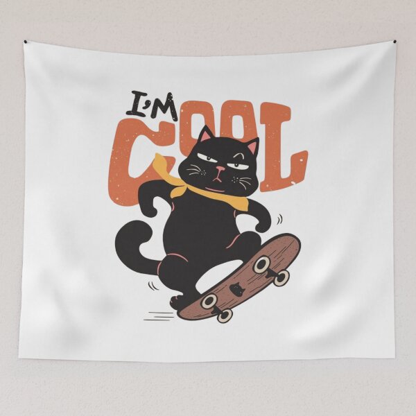 Item preview, Grumpy Black Cat Skateboarding – Funny Cat Skater Retro Design designed and sold by anemiche.