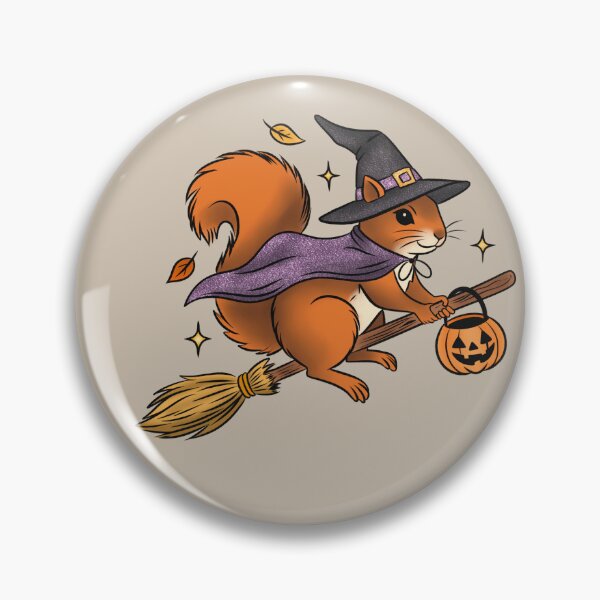 Item preview, Squirrel Witch on Broomstick Sticker, Texas Wildlife Halloween Art designed and sold by Ink & Kind Studio.