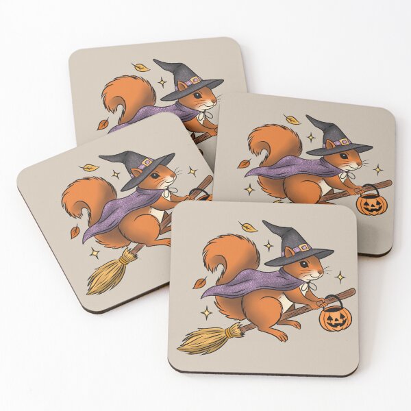 Item preview, Squirrel Witch on Broomstick Sticker, Texas Wildlife Halloween Art designed and sold by Ink & Kind Studio.