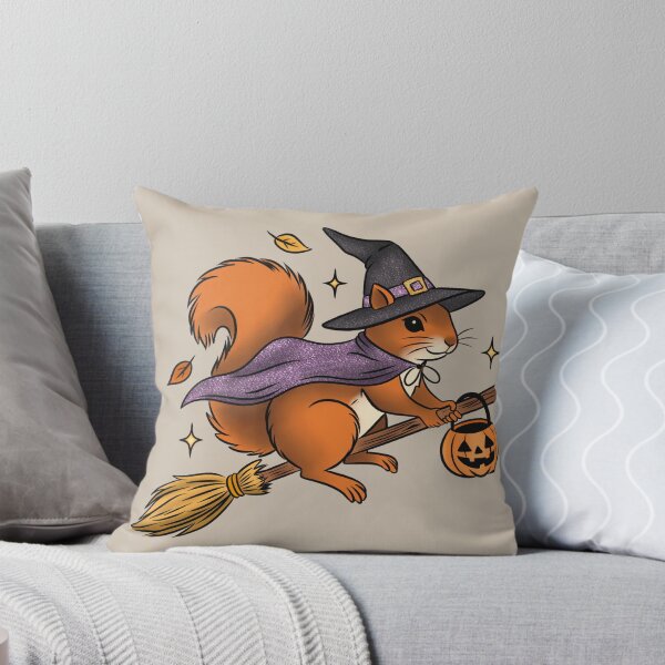 Item preview, Squirrel Witch on Broomstick Sticker, Texas Wildlife Halloween Art designed and sold by Ink & Kind Studio.