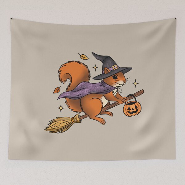 Item preview, Squirrel Witch on Broomstick Sticker, Texas Wildlife Halloween Art designed and sold by Ink & Kind Studio.