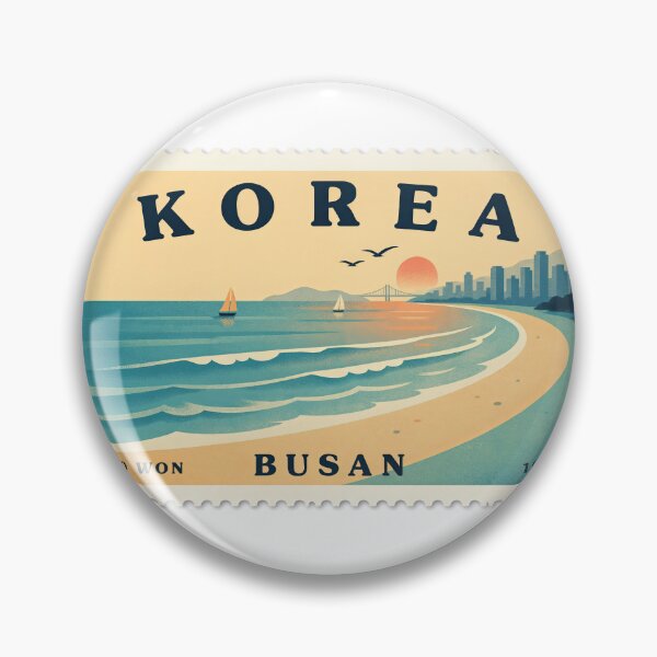 Item preview, Vintage Busan Korea Postage Stamp Beach Coastal Vector designed and sold by Shutter-Dragon.