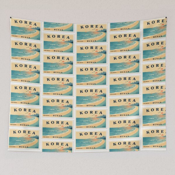 Item preview, Vintage Busan Korea Postage Stamp Beach Coastal Vector designed and sold by Shutter-Dragon.