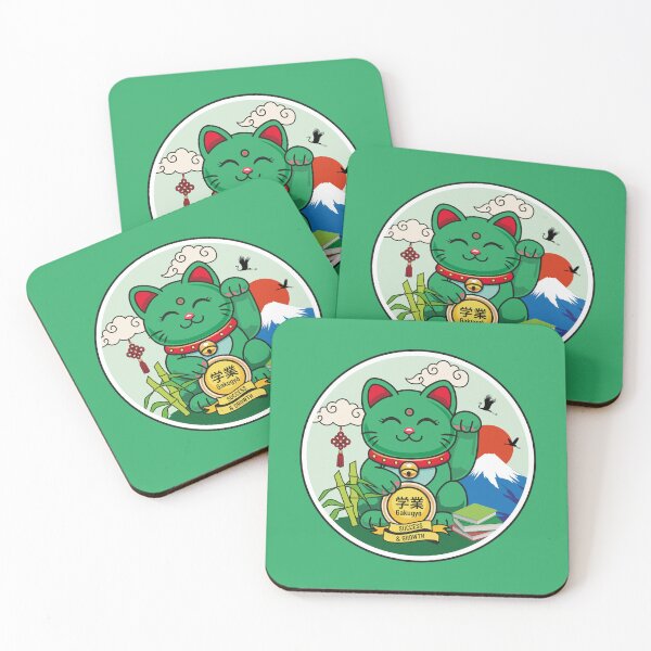 Item preview, Green Maneki Neko with Closed Eyes – Success designed and sold by Vector Woofs.