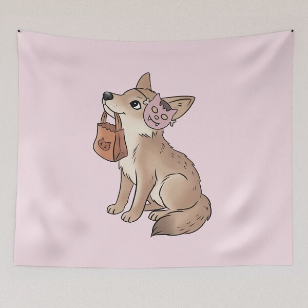 Item preview, Coyote Pup Trick-or-Treating Sticker, Texas Wildlife Halloween Art designed and sold by Ink & Kind Studio.