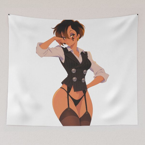 Item preview, Pinstripe Vest Office Girl Cross Tattoo - Retro 90s Style designed and sold by  Hollow Moon Studios..