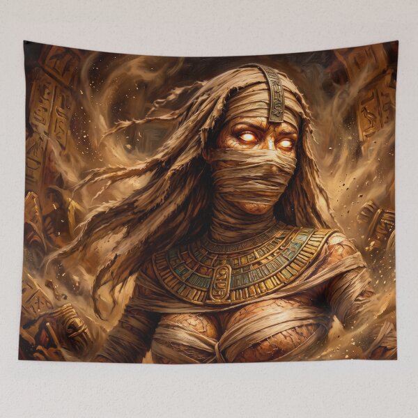 Item preview, Mystical Egyptian Mummy Queen in Ancient Tomb – Fantasy Portrait Art designed and sold by VALKYRAART53.
