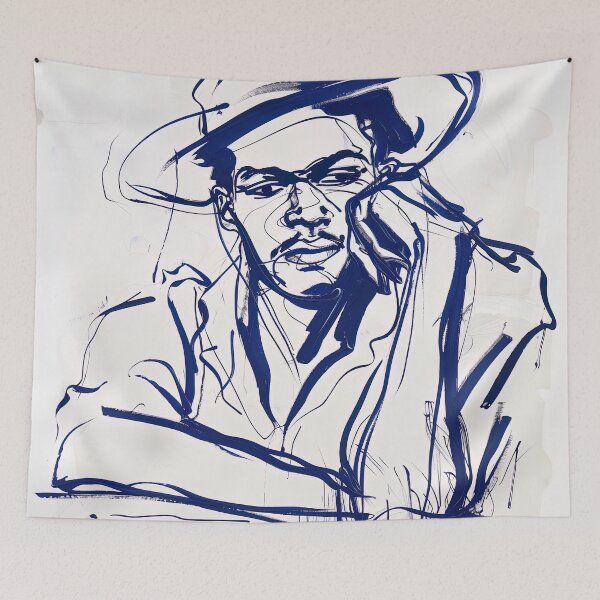 Item preview, Dominican man, portrait - Blue Abstract Art designed and sold by shadow-bloom.