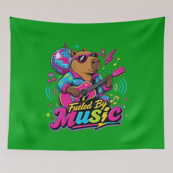 Item preview, Fueled By Music Retro 80s Capybara Guitar designed and sold by Créative touche .