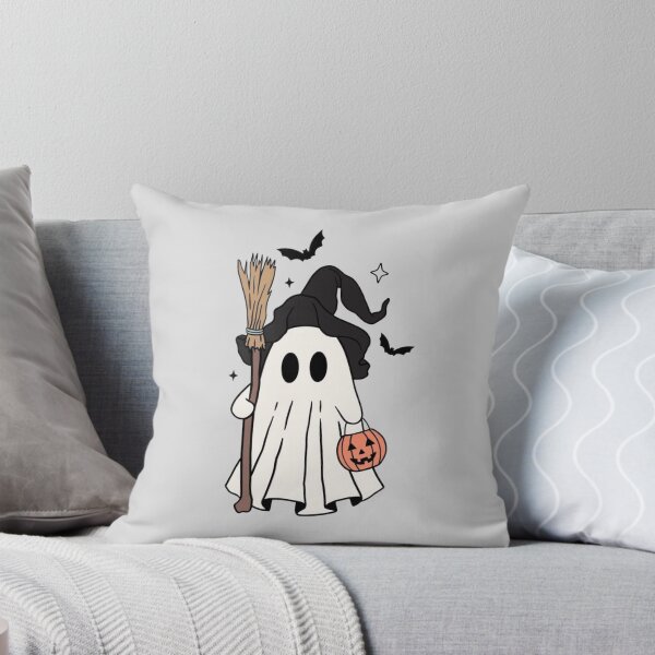 Item preview, Cute Halloween Ghost Witch With Pumpkin Broom designed and sold by Ayiita.