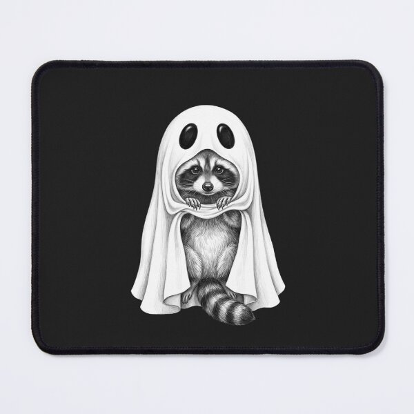 Item preview, Cute Ghost Raccoon Grayscale Halloween Illustration designed and sold by MS Pod Studio.