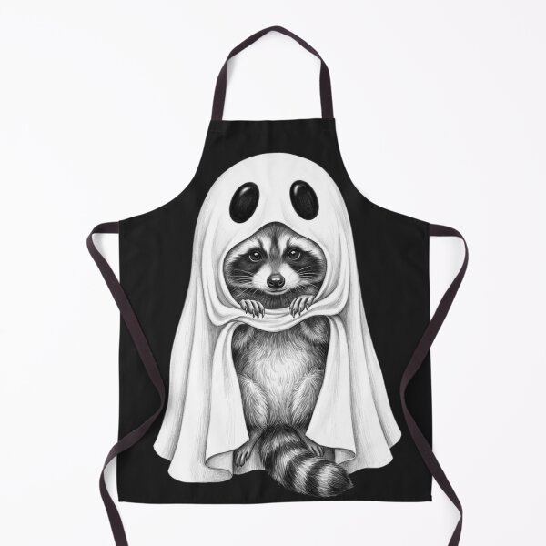 Item preview, Cute Ghost Raccoon Grayscale Halloween Illustration designed and sold by MS Pod Studio.