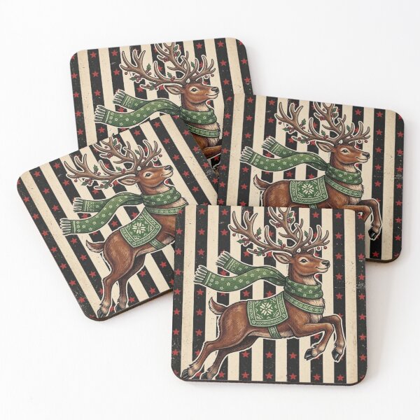 Item preview, Vintage Christmas Reindeer in Green Scarf Holiday Art designed and sold by MS Pod Studio.