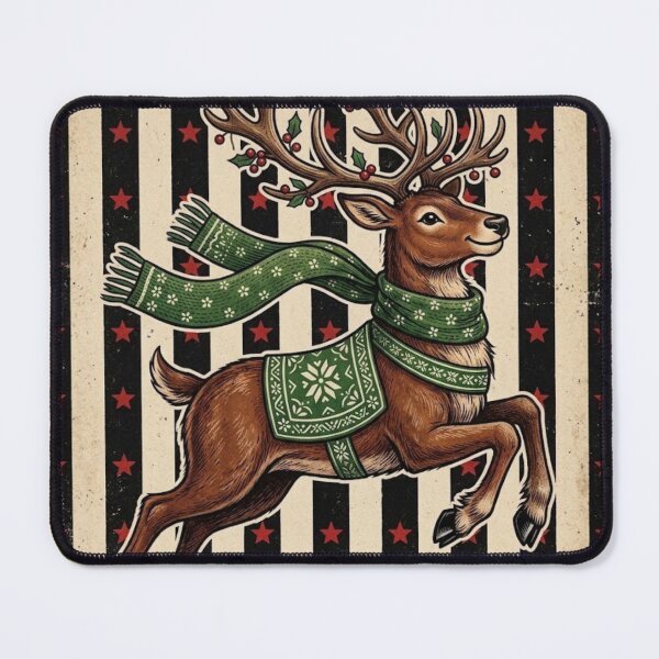 Item preview, Vintage Christmas Reindeer in Green Scarf Holiday Art designed and sold by MS Pod Studio.