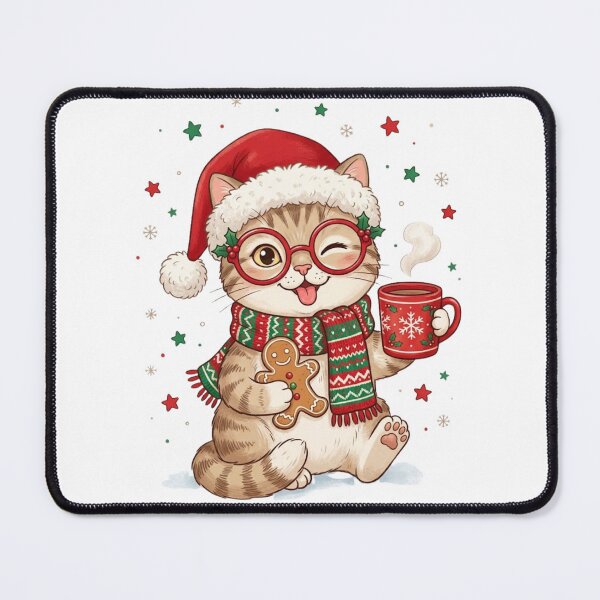 Item preview, Cute Christmas Cat with Cocoa and Gingerbread Holiday Art designed and sold by MS Pod Studio.