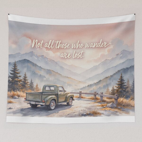 Item preview, Vintage Watercolor Mountain Truck Wanderlust Quote Art Vector designed and sold by Shutter-Dragon.