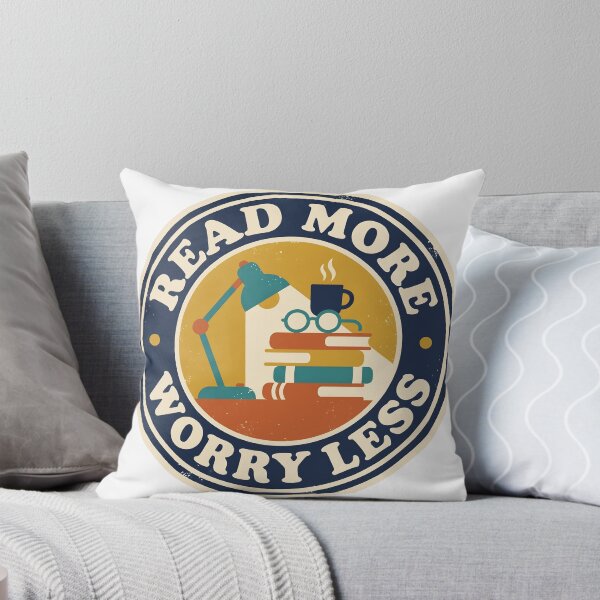 Item preview, Read More Worry Less Retro Bookworm Reading Badge designed and sold by ahmadhamdi.