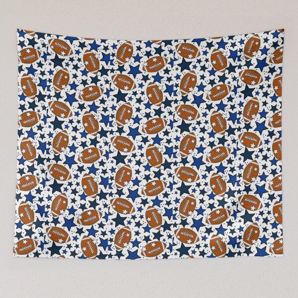 Item preview, Footballs and Stars in Navy Blue and Silver designed and sold by KrisInStitches.