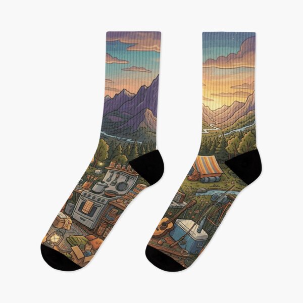 Item preview, Cozy Wilderness Glamping Mountain Sunset Scenic Nature Outdoor Art designed and sold by mood-draftsman.