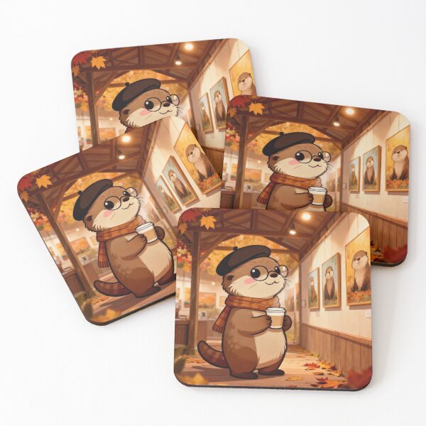 Item preview, Autumn Art Gallery - Cute Sea Otter Artist with Coffee designed and sold by Otterbean.