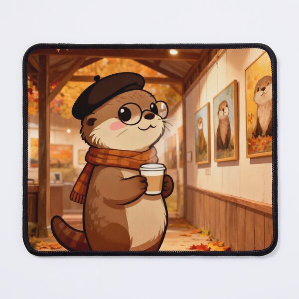 Item preview, Autumn Art Gallery - Cute Sea Otter Artist with Coffee designed and sold by Otterbean.