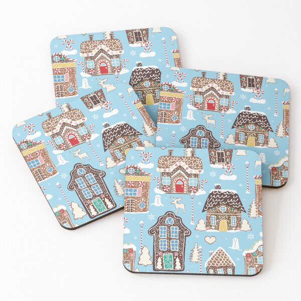 Item preview, Cute Christmas Gingerbread Village in Ice Blue designed and sold by YesterdayColl.
