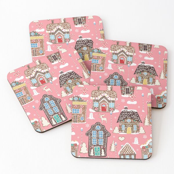 Item preview, Cute Christmas Gingerbread Village in Candy Pink  designed and sold by YesterdayColl.