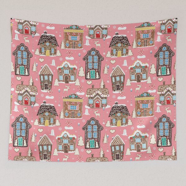 Item preview, Cute Christmas Gingerbread Village in Candy Pink  designed and sold by YesterdayColl.