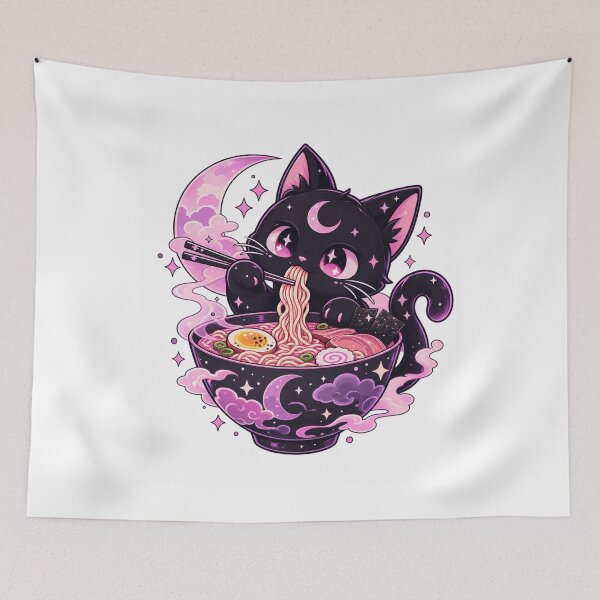 Item preview, Pastel Goth Kawaii Creepy Cat Eating Ramen – Cute Gothic Anime Cat designed and sold by GAIDREDA.