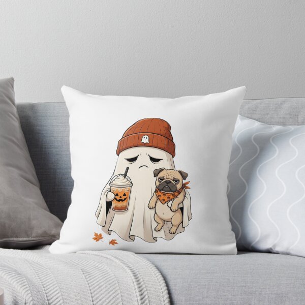 Item preview, Ghost with Pumpkin Spice Latte and Pug Halloween Art designed and sold by MS Pod Studio.