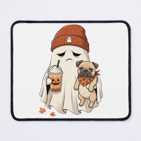 Item preview, Ghost with Pumpkin Spice Latte and Pug Halloween Art designed and sold by MS Pod Studio.