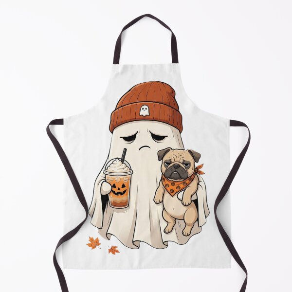 Item preview, Ghost with Pumpkin Spice Latte and Pug Halloween Art designed and sold by MS Pod Studio.
