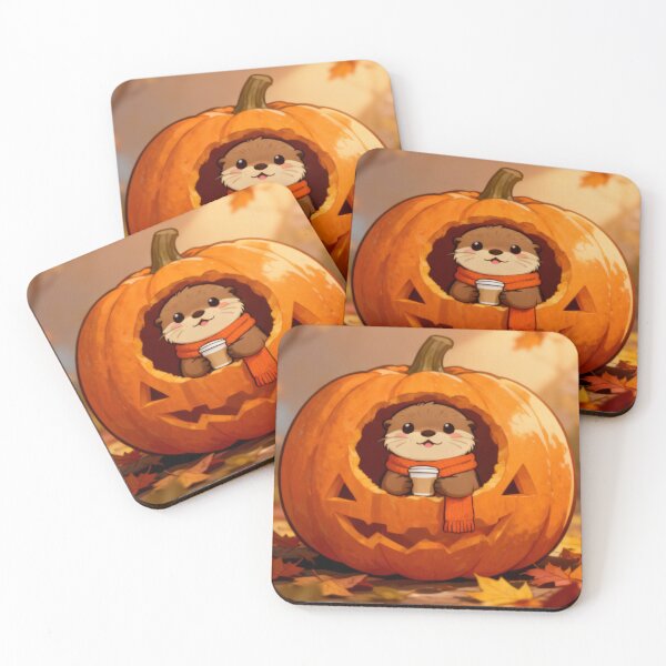 Item preview, Halloween Sea Otter with Coffee Inside Jack O Lantern designed and sold by Otterbean.