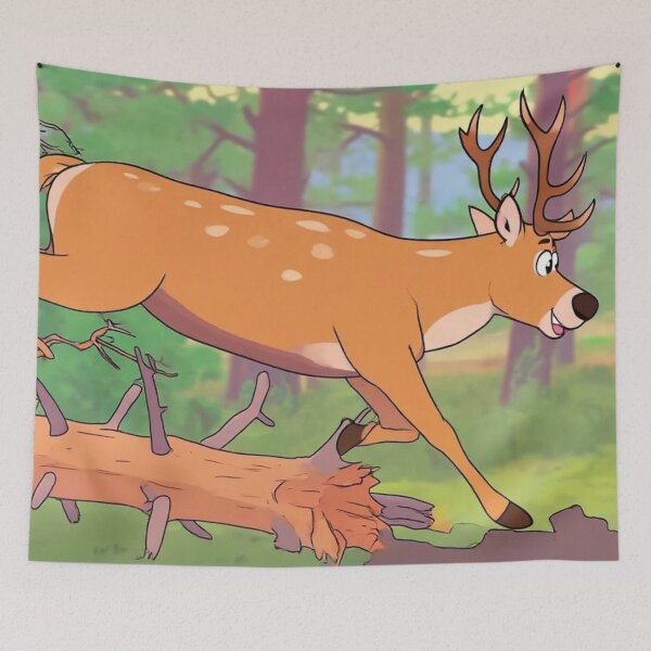 Item preview, Leaping Deer in Forest Illustration designed and sold by BLUESKY11a.