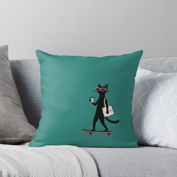 Item preview, Black Cat Skateboarding with Coffee – Cute Fashion Cat Retro Design designed and sold by anemiche.