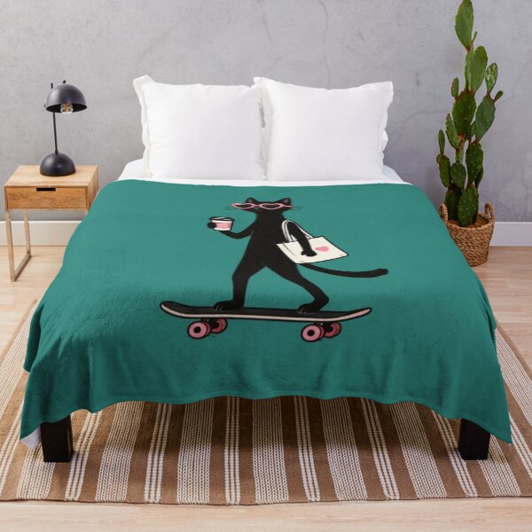 Item preview, Black Cat Skateboarding with Coffee – Cute Fashion Cat Retro Design designed and sold by anemiche.
