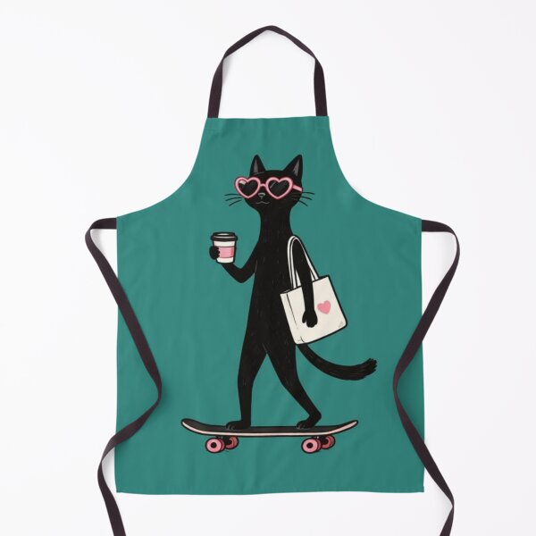 Item preview, Black Cat Skateboarding with Coffee – Cute Fashion Cat Retro Design designed and sold by anemiche.