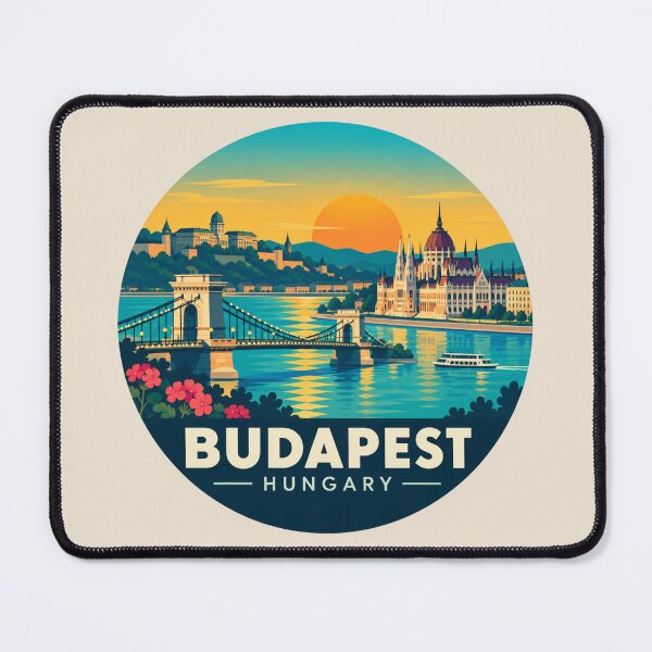 Item preview, Budapest Hungary Retro Sunset Travel Art designed and sold by GusiaTreasures.